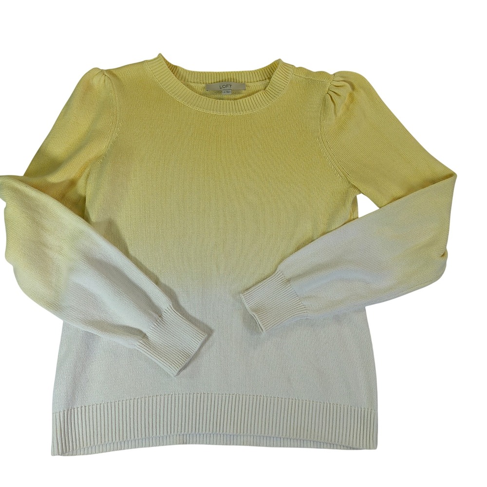 LOFT Womens Yellow White Ombre Puff Shoulder Crew Neck Knit Sweater Size M